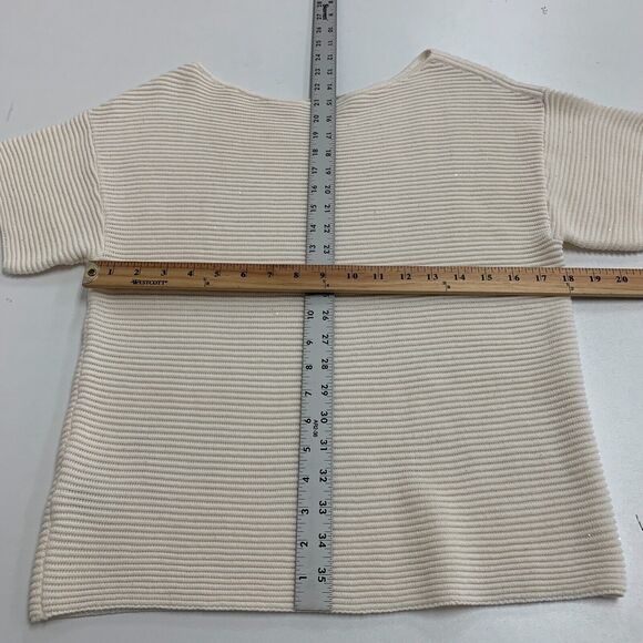 Tommy Bahama Blouse Womens S Ivory Ribbed Knit Sparkle Boat Neck Drop Shoulder - Picture 8 of 14